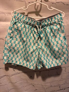 art class Teal and White Checkerboard Swim Trunks